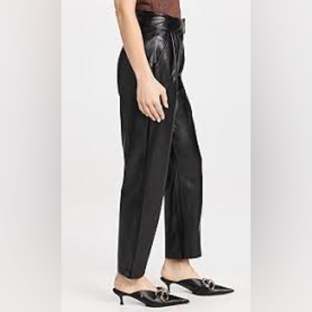 English Factory Black Pleated Faux Leather Pants